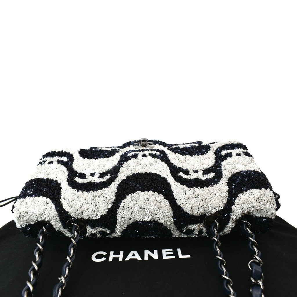 CHANEL Classic Flap Sequin Chain Shoulder Bag Black/White