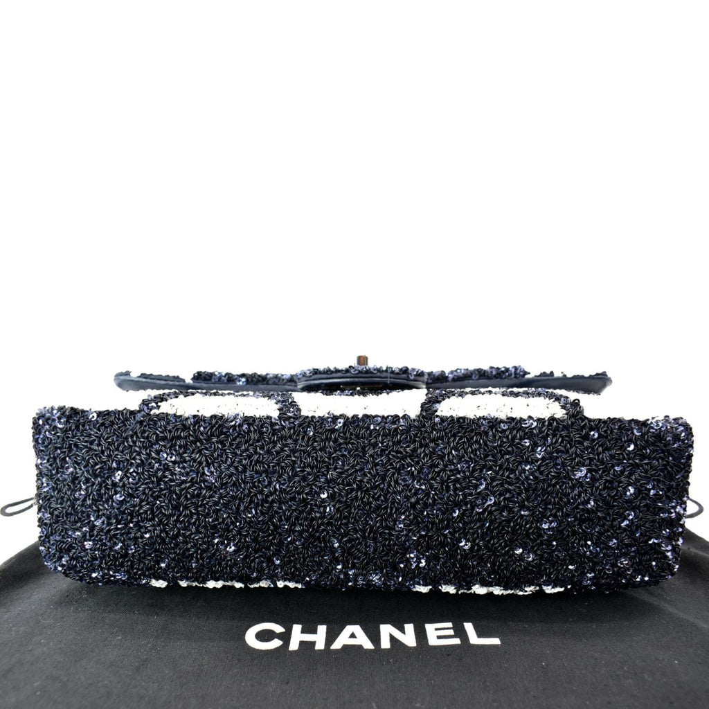 CHANEL Classic Flap Sequin Chain Shoulder Bag Black/White
