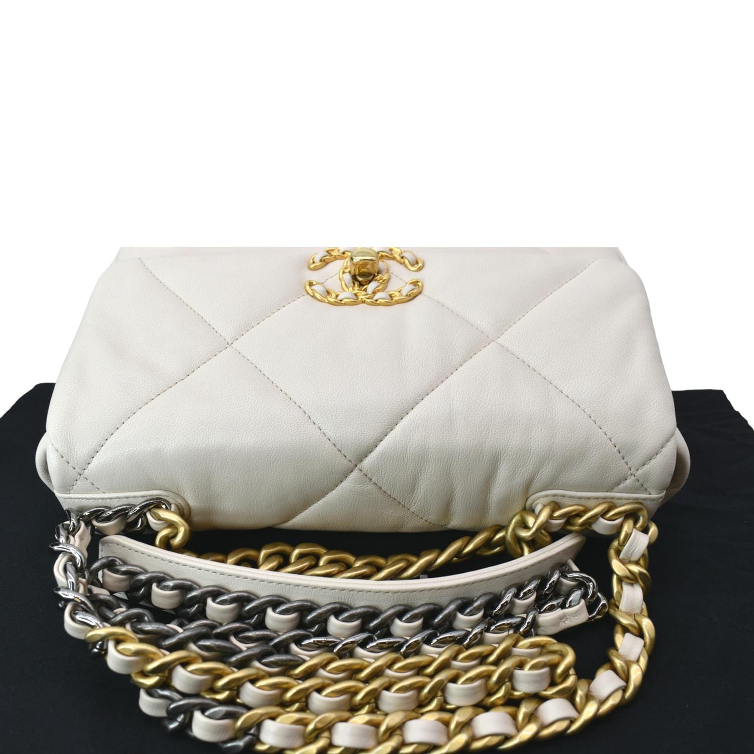 CHANEL 19 Medium Flap Quilted Lambskin Leather Shoulder Bag White - Hot Deals