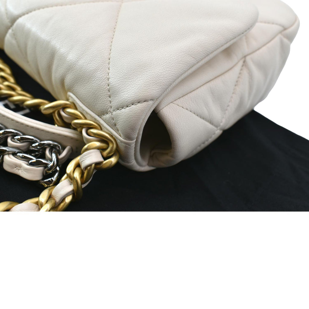 CHANEL 19 Medium Flap Quilted Lambskin Leather Shoulder Bag White - Hot Deals