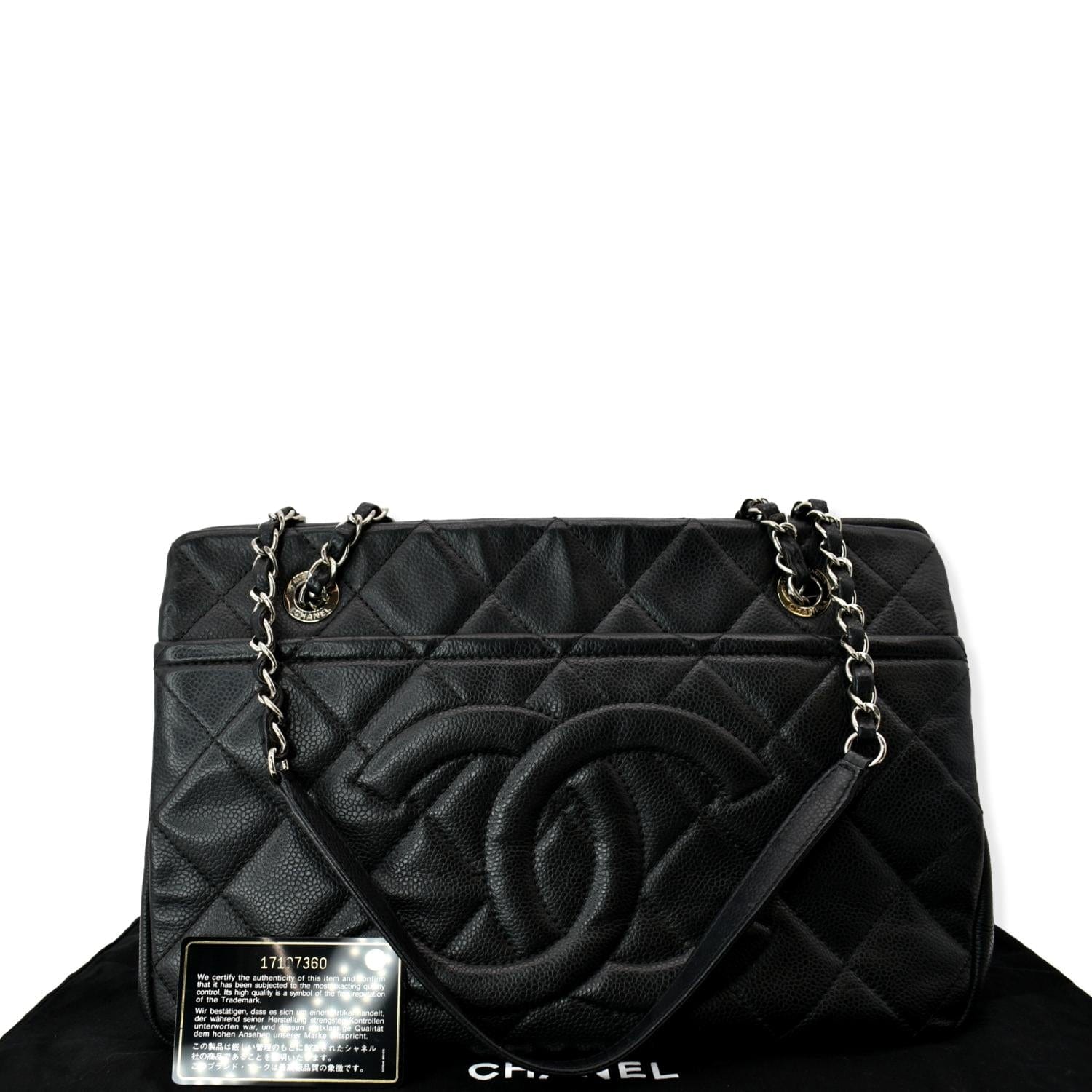 CHANEL Timeless CC Soft Quilted Caviar Leather Shopping Tote Bag Black