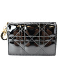 CHRISTIAN DIOR Mini Lady Dior Cannage Calfskin Leather Compact Wallet Black