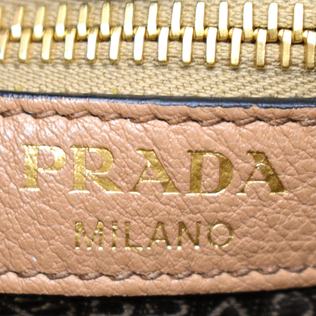 PRADA Logo Soft Leather Hobo Shoulder Bag Taupe - 10% Off