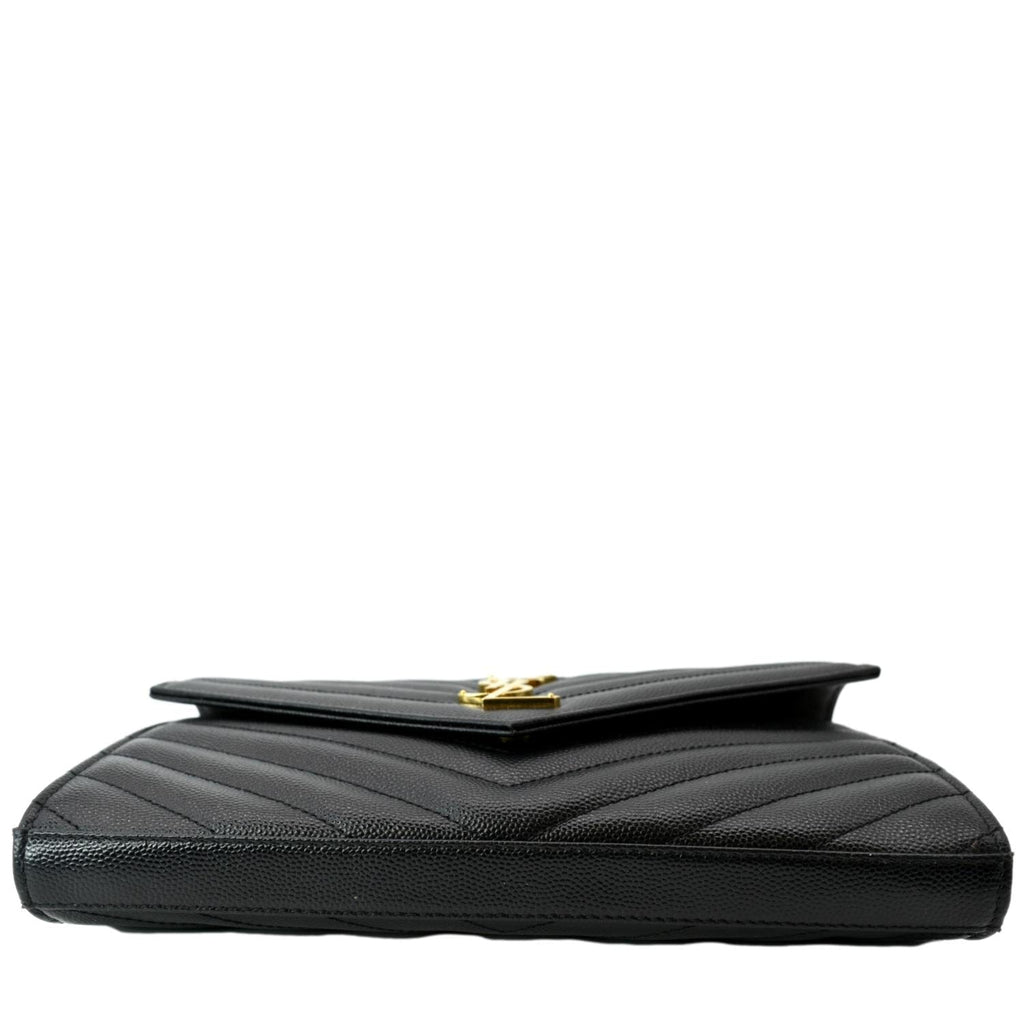 Yves Saint Laurent Embossed Leather Wallet on Chain Shoulder Bag Black