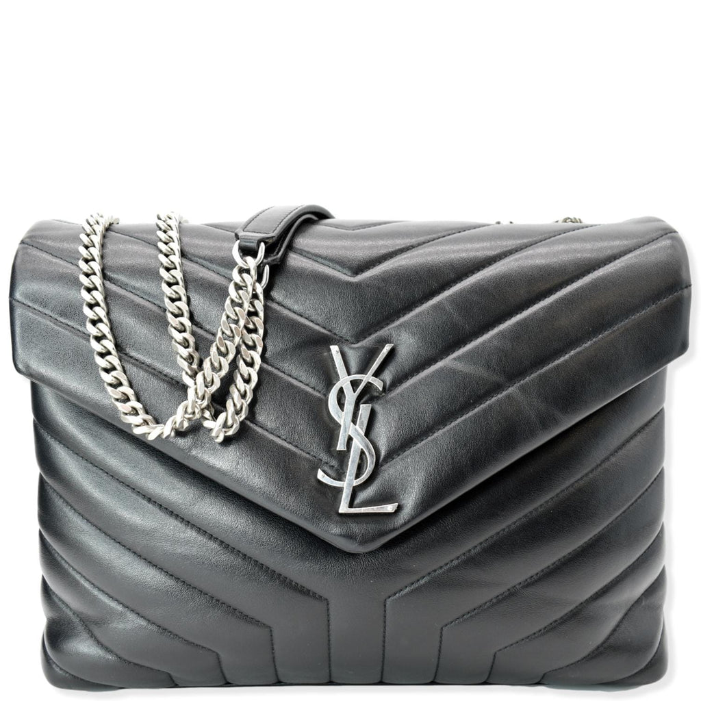 YVES SAINT LAURENT Medium Loulou Matelasse Leather Chain Shoulder Bag Black