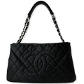 CHANEL Expandable Zip Around Caviar Quilted Tote Shoulder Bag Black