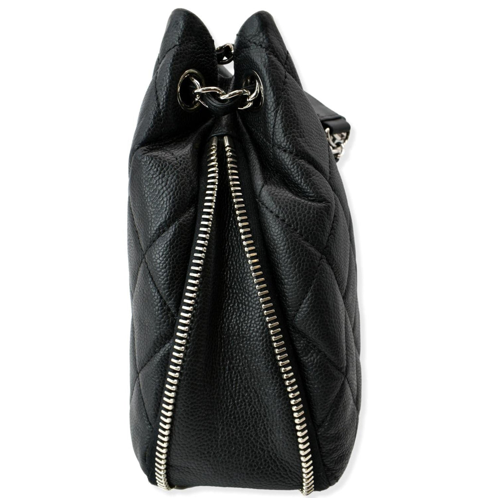 CHANEL Expandable Zip Around Caviar Quilted Tote Shoulder Bag Black