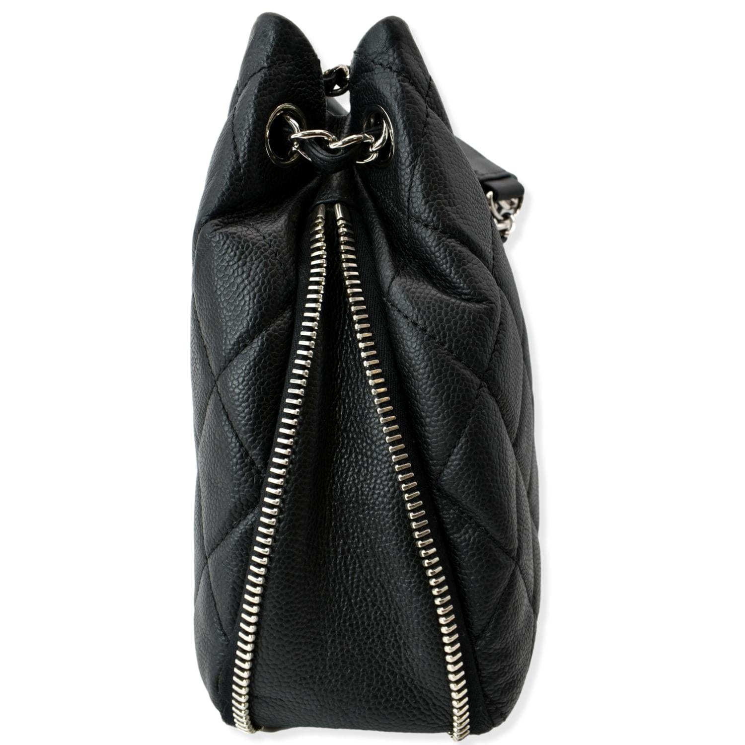 CHANEL Expandable Zip Around Caviar Quilted Tote Shoulder Bag Black