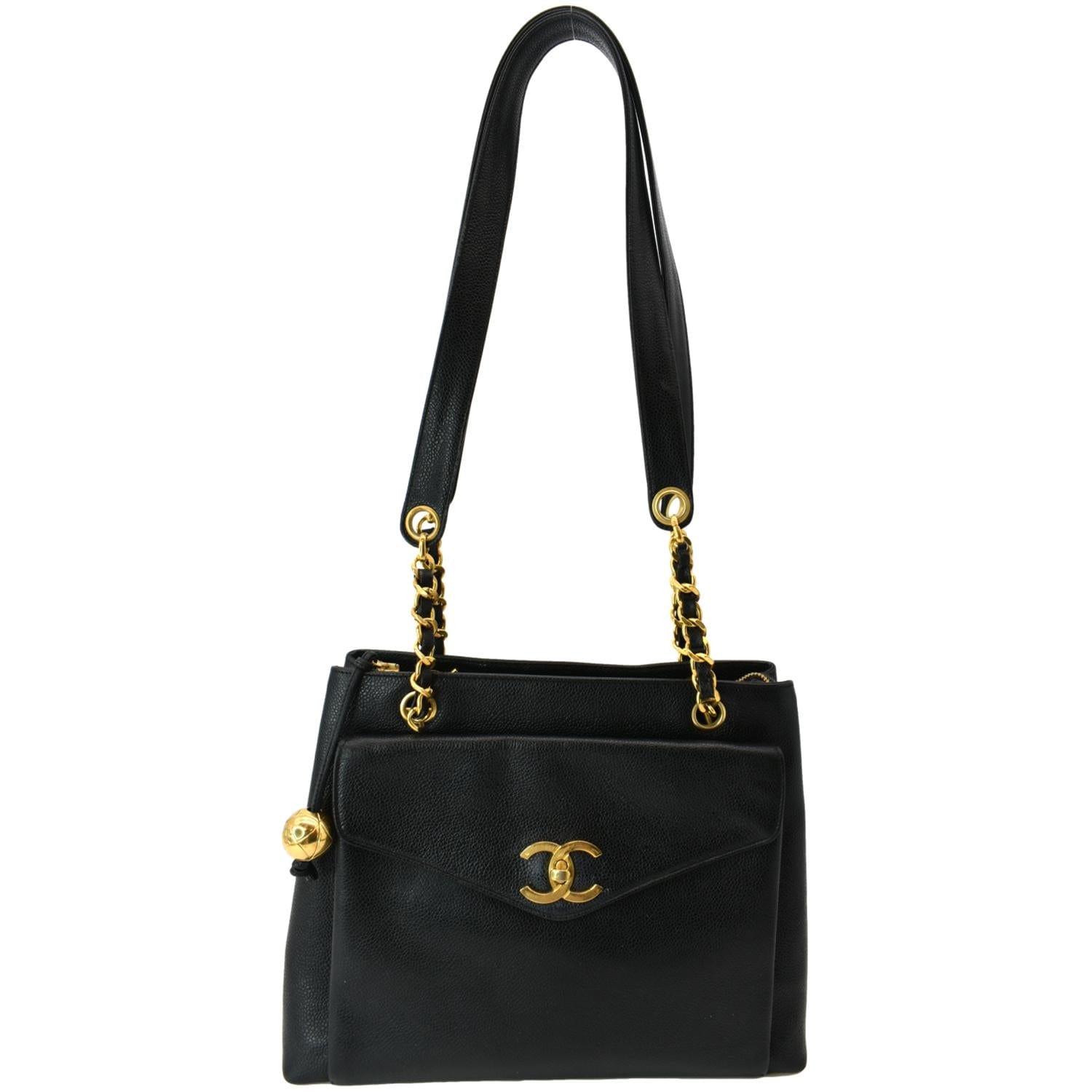 CHANEL Vintage Front Pocket Caviar Leather Shoulder Bag Black