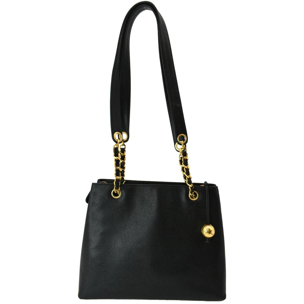 CHANEL Vintage Front Pocket Caviar Leather Shoulder Bag Black