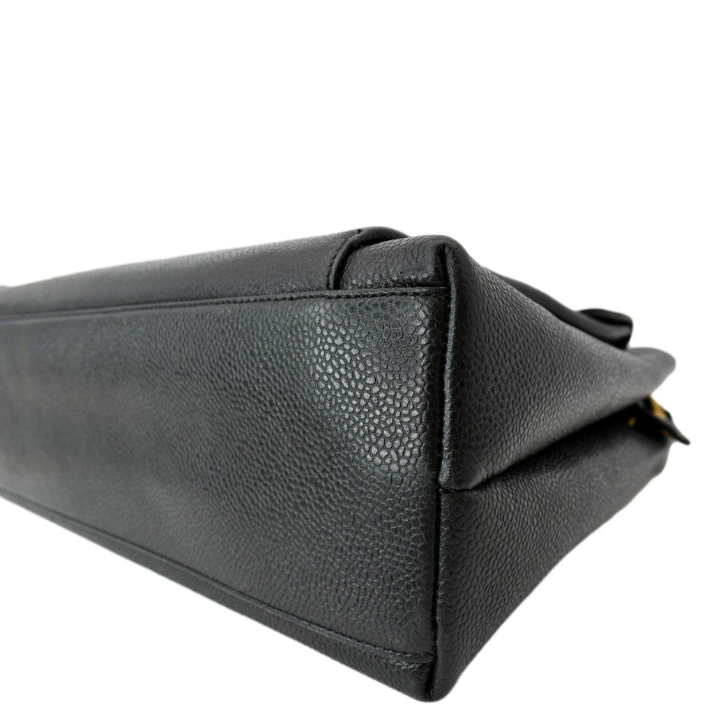 CHANEL Vintage Front Pocket Caviar Leather Shoulder Bag Black