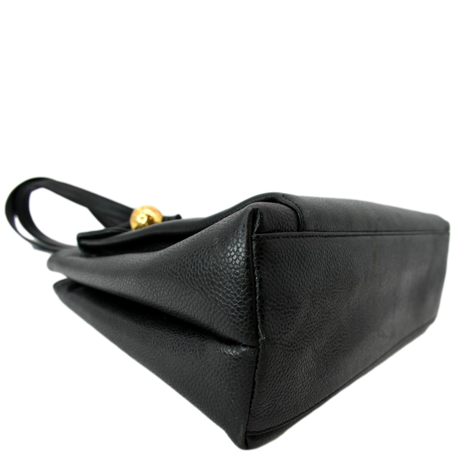 CHANEL Vintage Front Pocket Caviar Leather Shoulder Bag Black