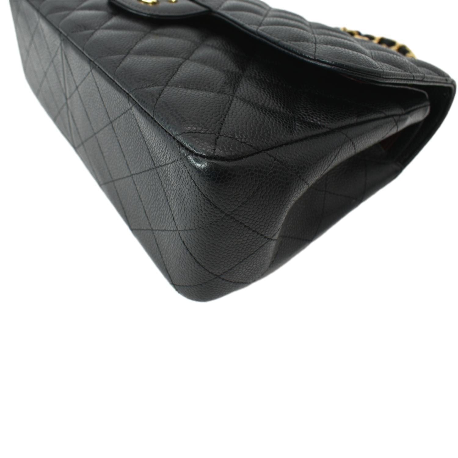 CHANEL Classic Double Flap Caviar Leather Shoulder Bag Black