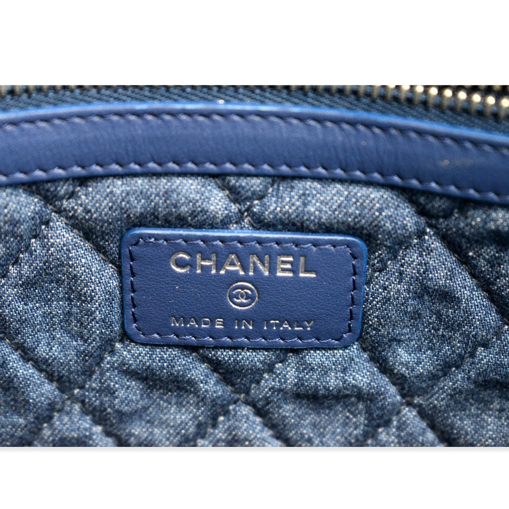 CHANEL Quilted Denim O Case Medium Pouch Blue