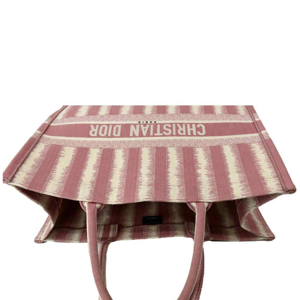 CHRISTIAN DIOR Book Stripe Embroidered Canvas Tote Bag Pink