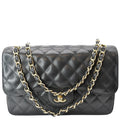 CHANEL Classic Jumbo Double Flap Caviar Leather Shoulder Bag Black