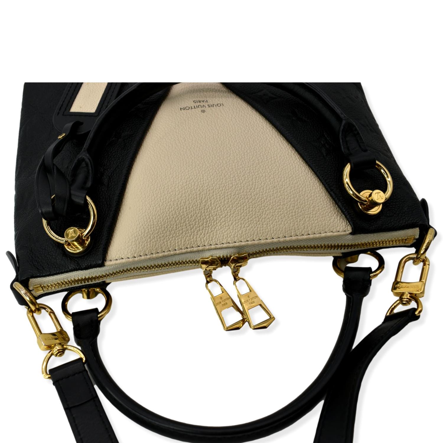 LOUIS VUITTON V BB Monogram Empreinte Tote Shoulder Bag Beige/Black