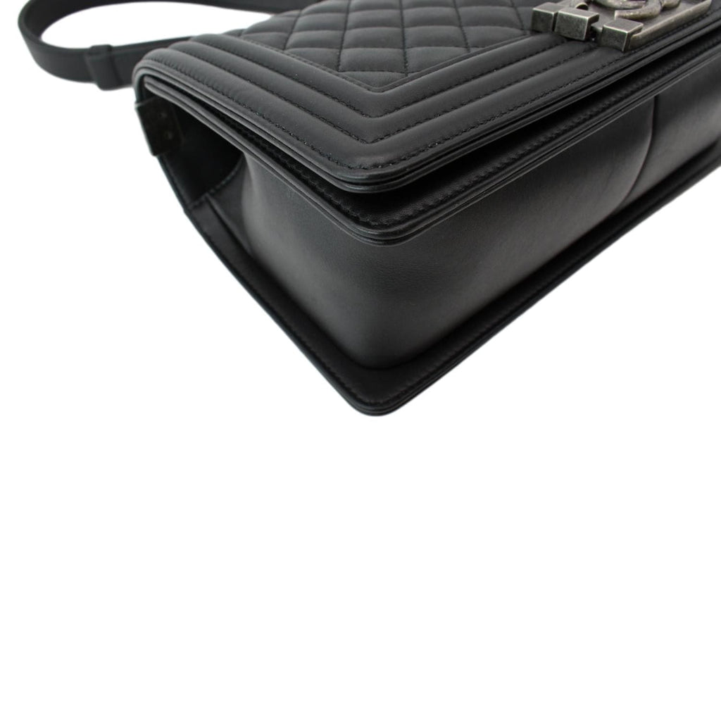 CHANEL Medium Boy Flap Leather Shoulder Bag Black