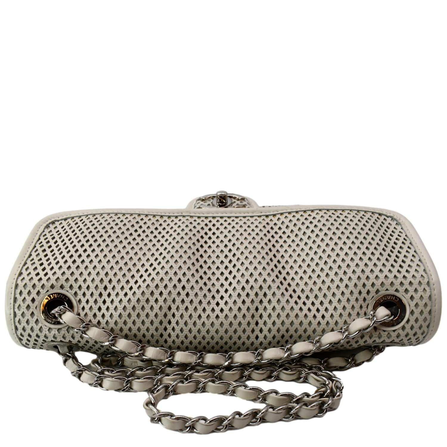 CHANEL Up in the Air Classic Flap Perforated Calfskin Shoulder Bag White