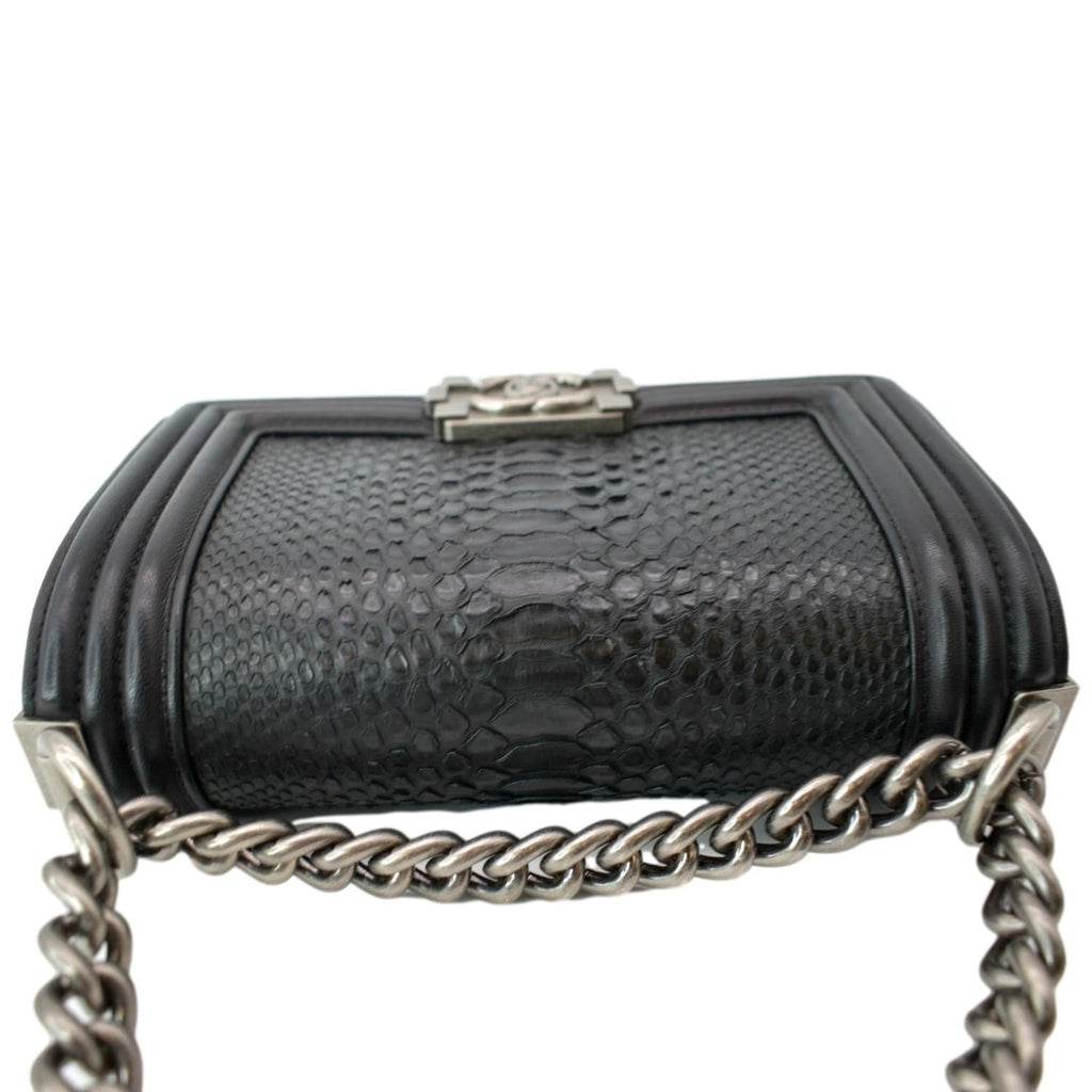CHANEL Small Flap Boy Python Leather Shoulder Bag Black