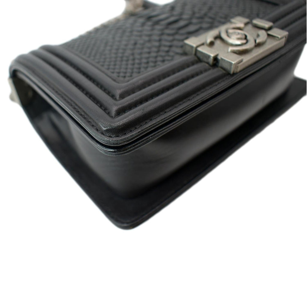 CHANEL Small Flap Boy Python Leather Shoulder Bag Black