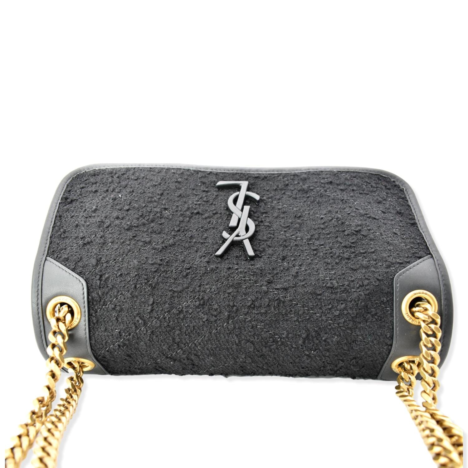 YVES SAINT LAURENT Niki Medium Tweed Shoulder Bag Black