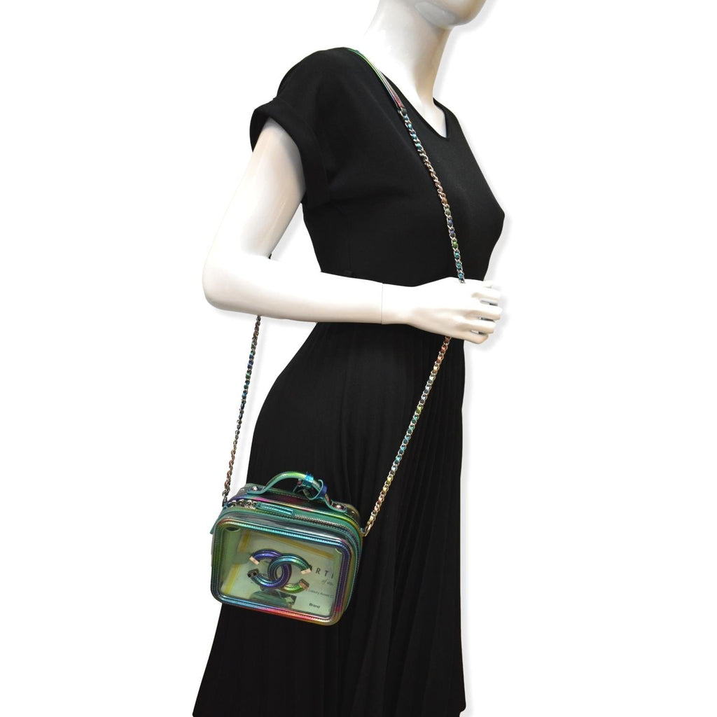 CHANEL Vanity Case Small Filigree Rainbow Patent Leather Crossbody Bag Green - Hot Deals