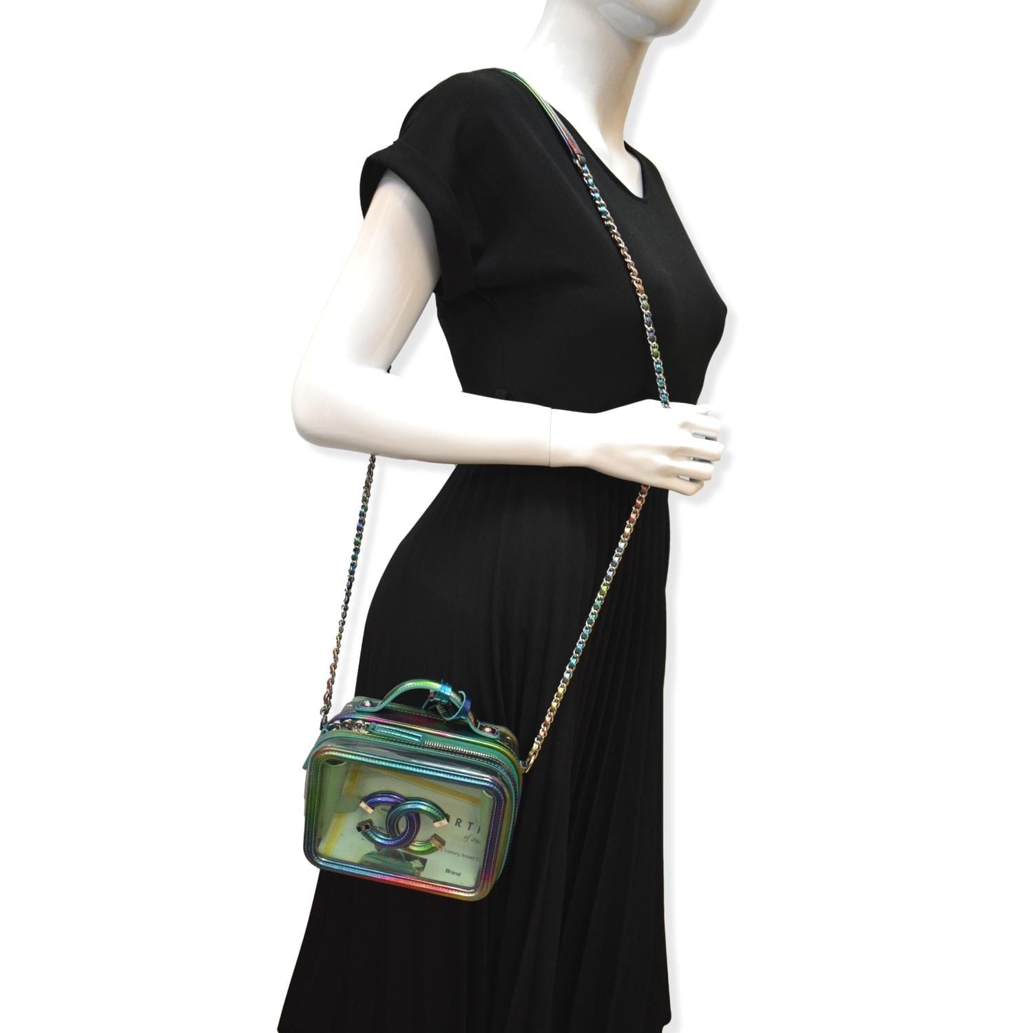 CHANEL Vanity Case Small Filigree Rainbow Patent Leather Crossbody Bag Green - Hot Deals
