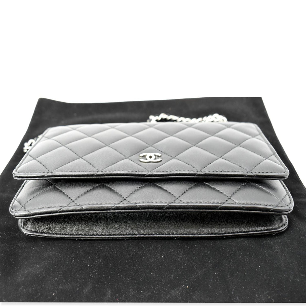 CHANEL Wallet On Chain Lambskin Leather WOC Crossbody Bag Black
