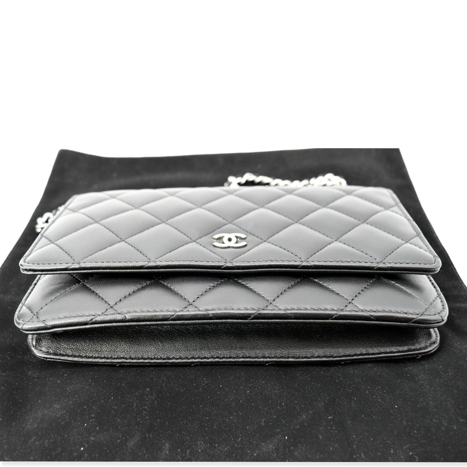 CHANEL Wallet On Chain Lambskin Leather WOC Crossbody Bag Black