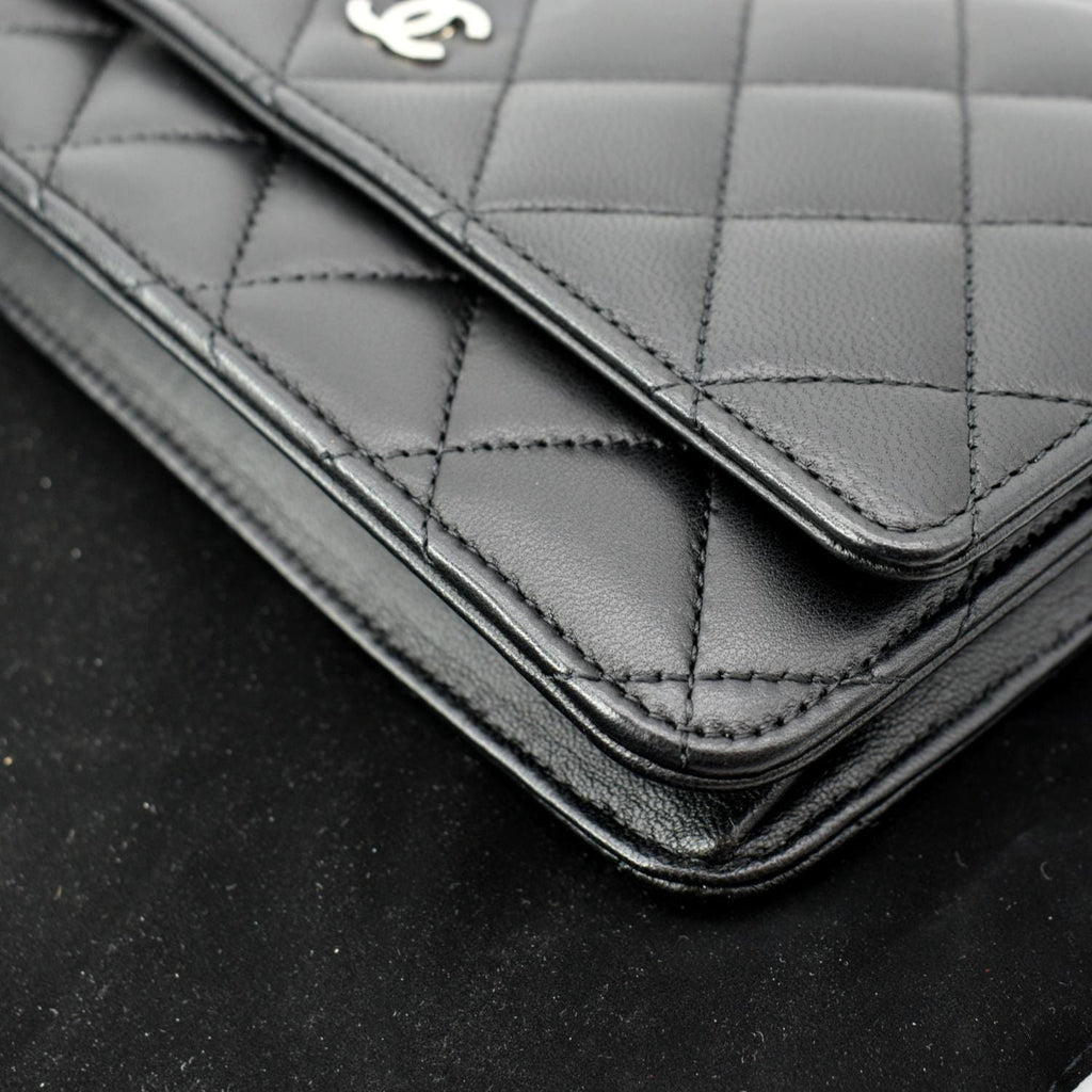 CHANEL Wallet On Chain Lambskin Leather WOC Crossbody Bag Black