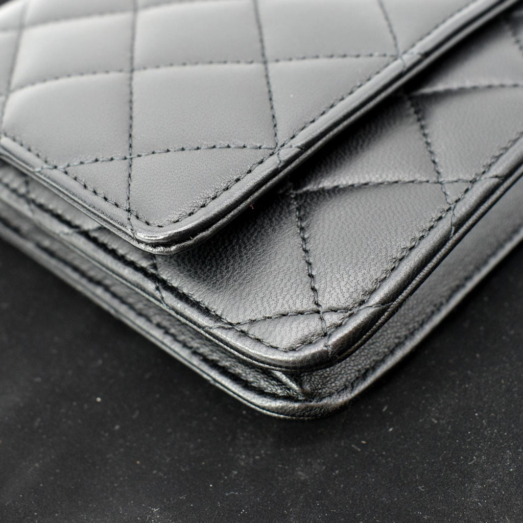 CHANEL Wallet On Chain Lambskin Leather WOC Crossbody Bag Black