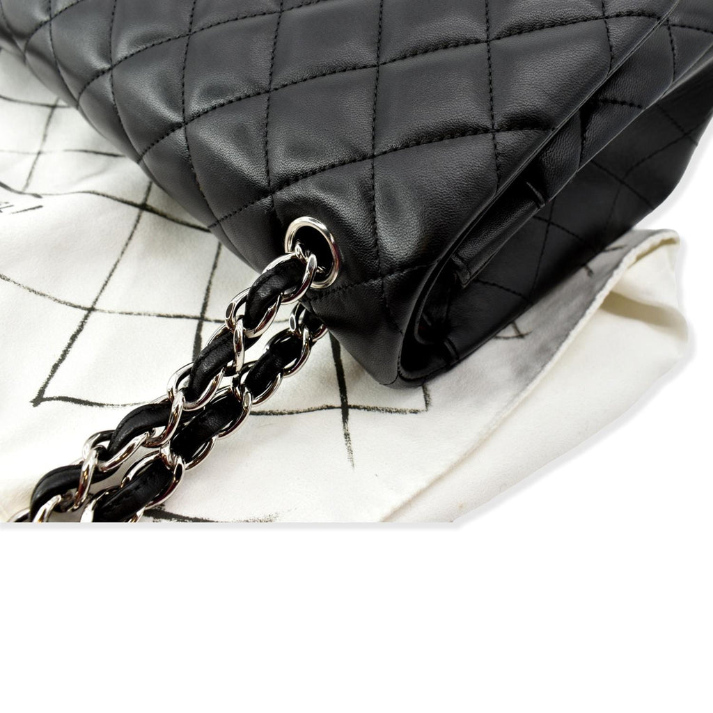 CHANEL Classic Jumbo Double Flap Lambskin Leather Shoulder Bag Black
