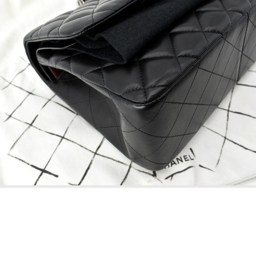 CHANEL Classic Jumbo Double Flap Lambskin Leather Shoulder Bag Black