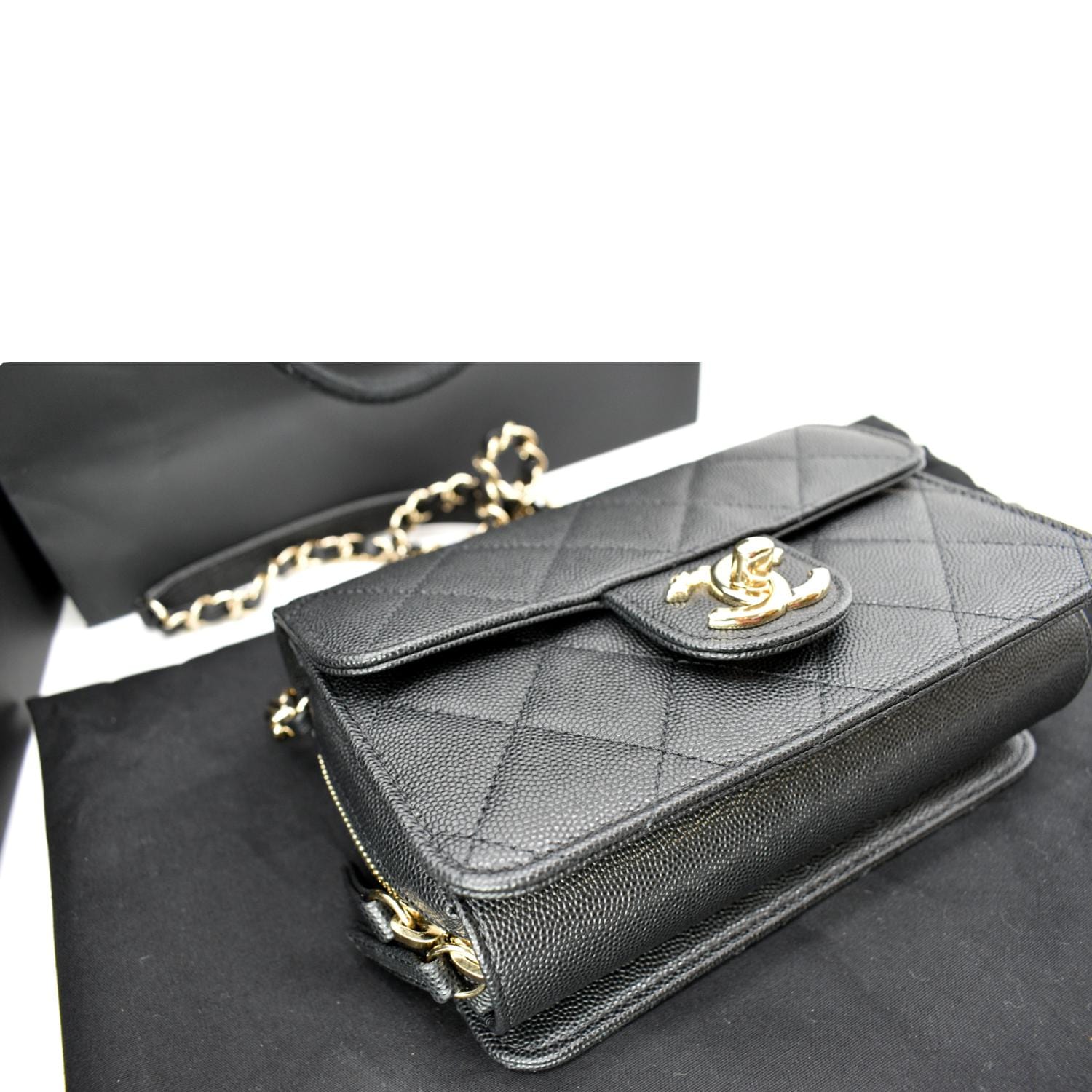 CHANEL Quilted Caviar Like A Flap Wallet Shoulder Bag Black