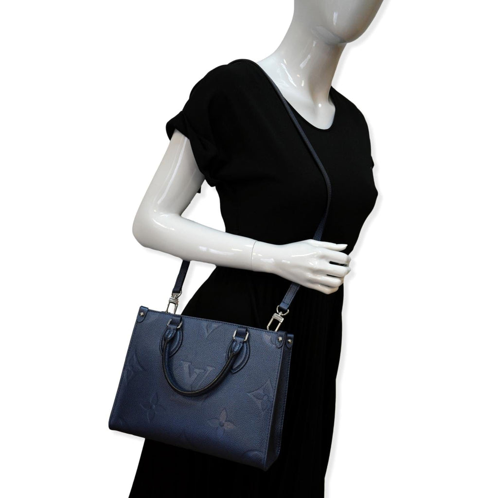 LOUIS VUITTON Onthego PM Monogram Empreinte Tote Shoulder Bag Navy Nacre