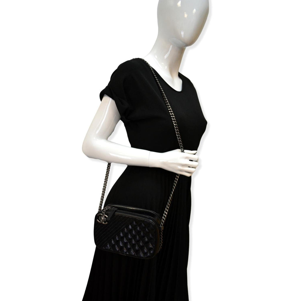 CHANEL Coco Boy Small Quilted Lambskin Camera Case Shoulder Bag Black - Hot Deals