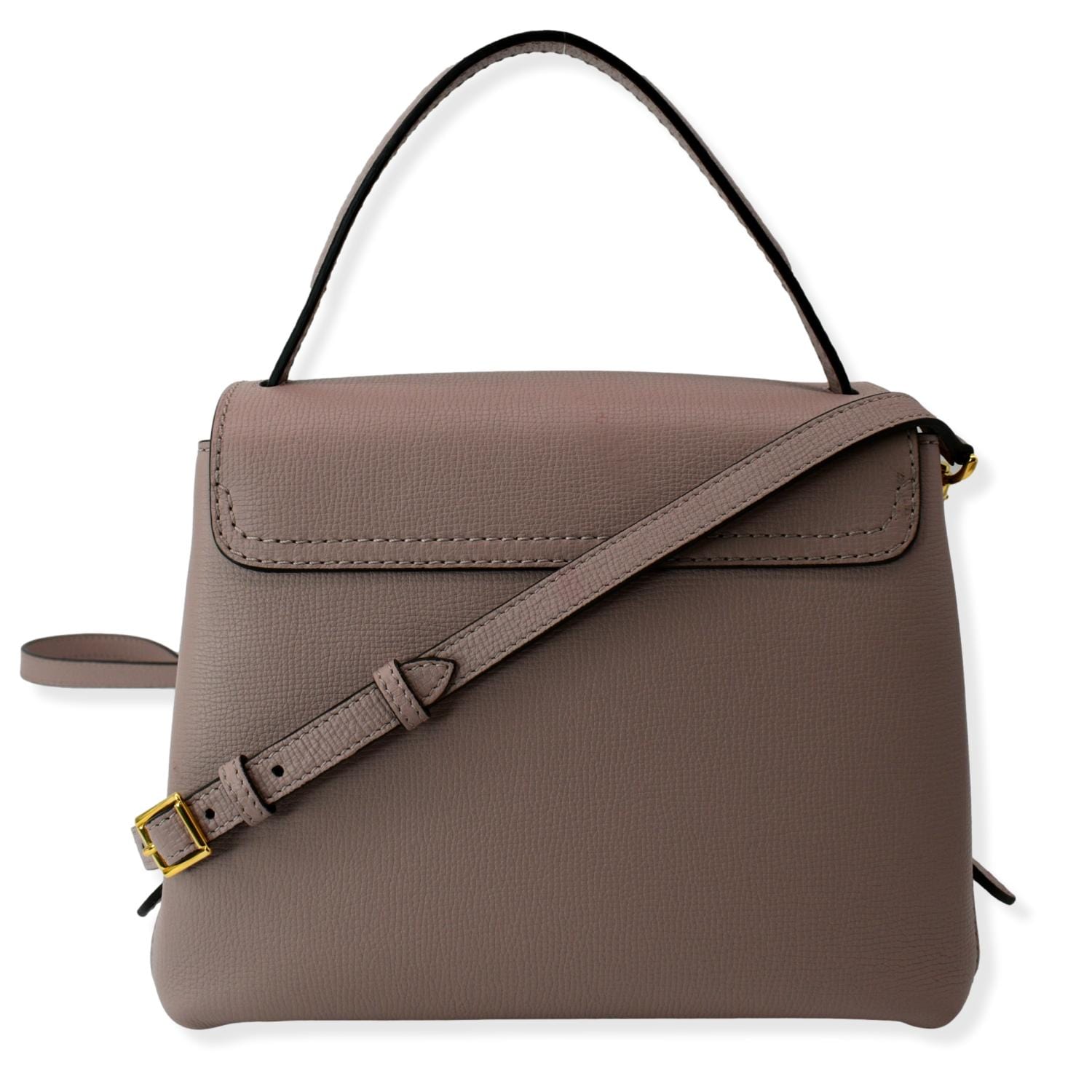 BURBERRY Banner Derby Small House Check Leather Tote Shoulder Bag Dusty Pink