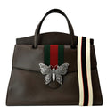 GUCCI Butterfly Linea Totem Leather Large Top Handle Shoulder Bag Brown 500772