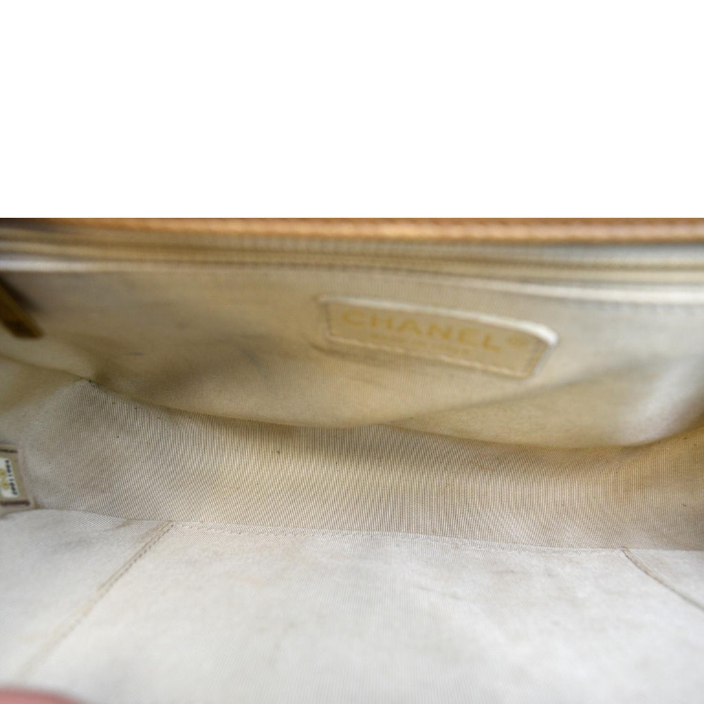 CHANEL Medium Boy Flap Leather Shoulder Bag Beige