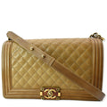 CHANEL Medium Boy Flap Leather Shoulder Bag Beige