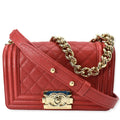 CHANEL Le Boy Small Caviar Leather Shoulder Bag Red