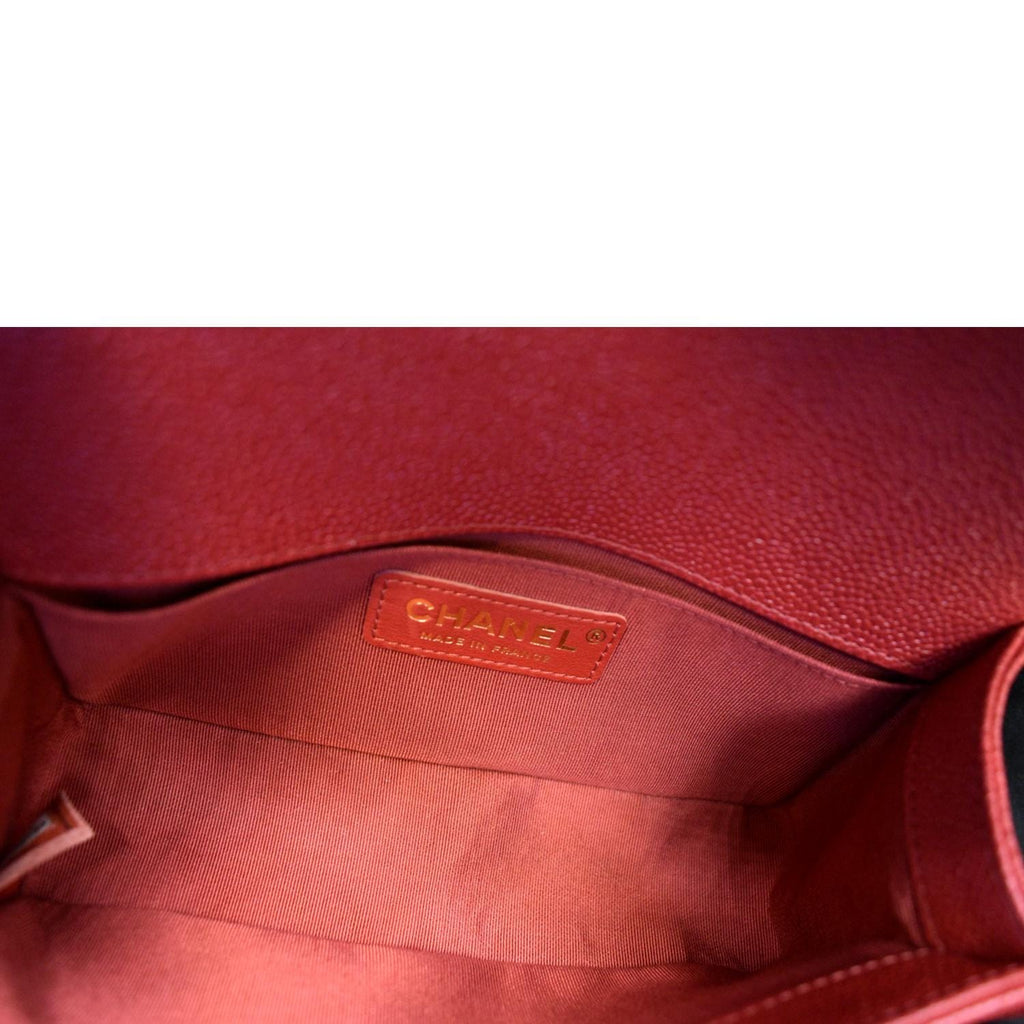 CHANEL Le Boy Small Caviar Leather Shoulder Bag Red