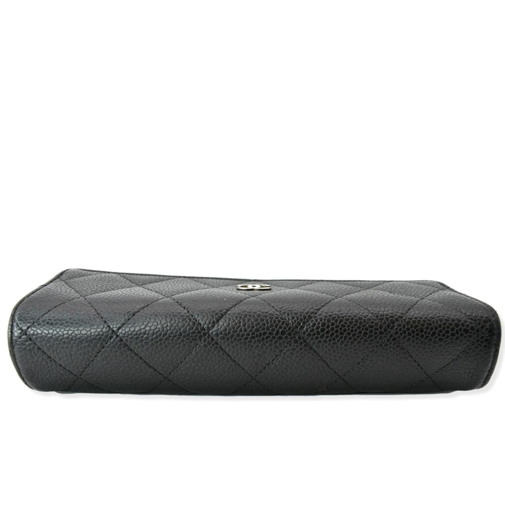 CHANEL Gusset Flap Caviar Leather Wallet Black