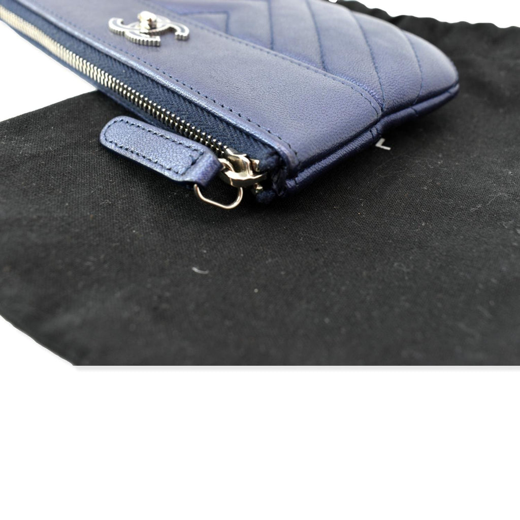 CHANEL Small Vintage Mademoiselle Leather Cosmetic Case Blue