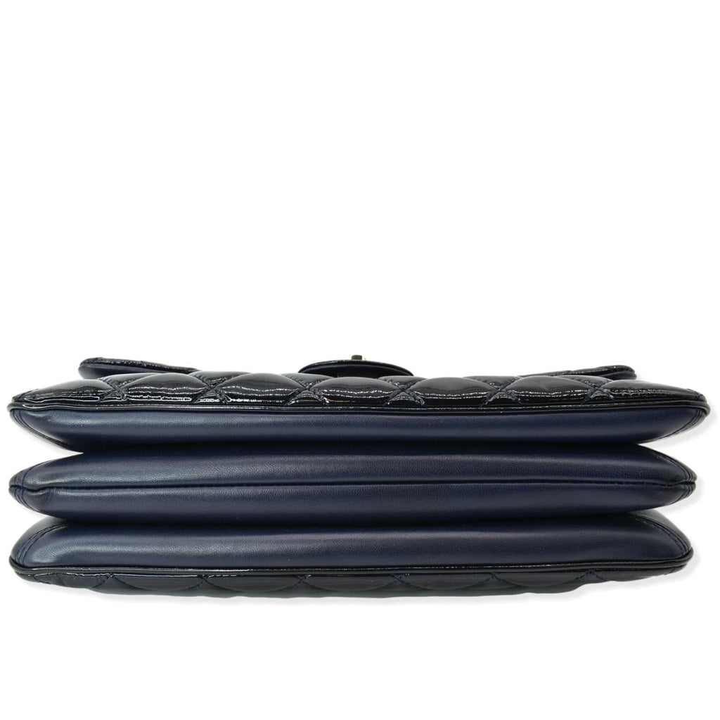 CHANEL Navy Quilted Patent Leather Accordion Flap Bag