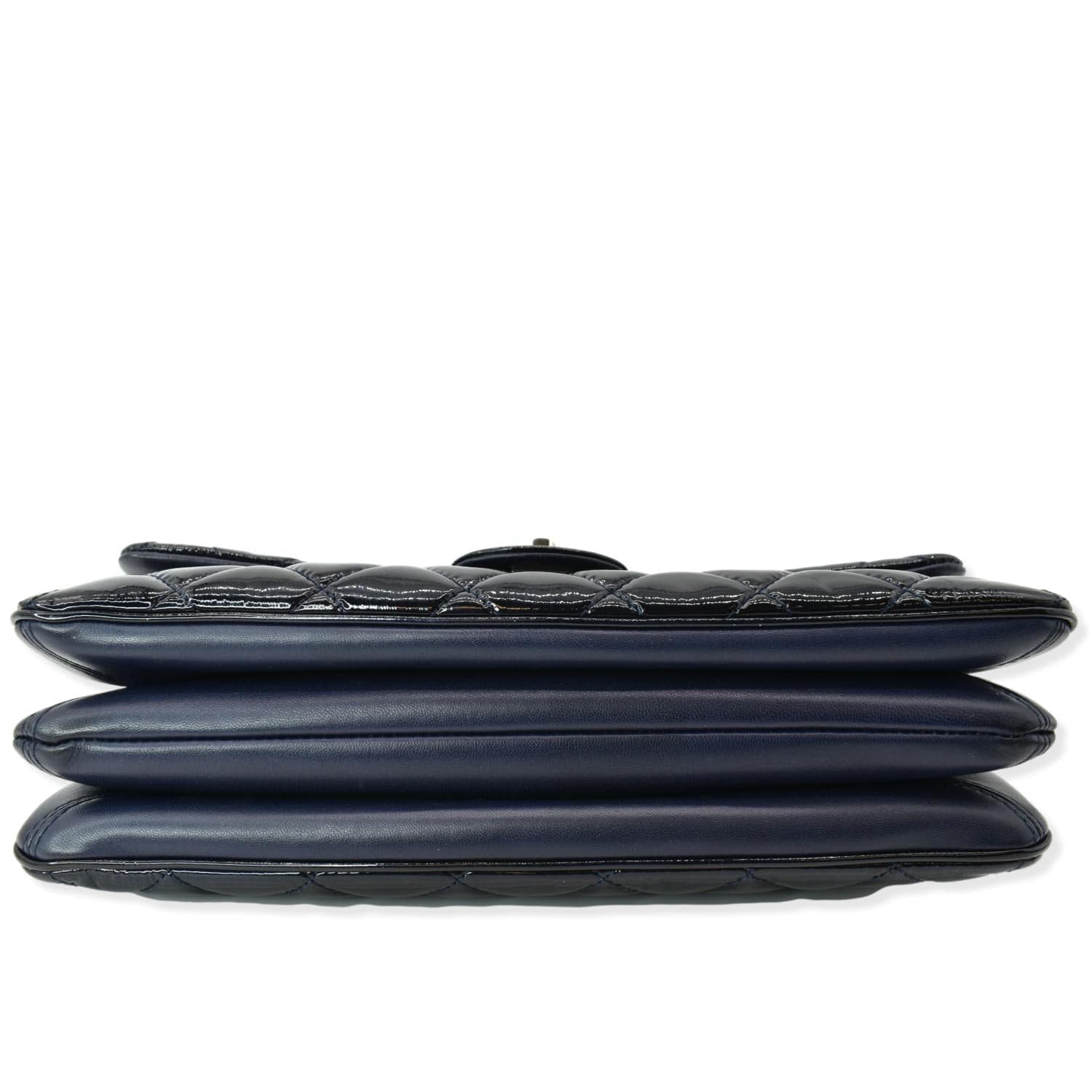 CHANEL Navy Quilted Patent Leather Accordion Flap Bag