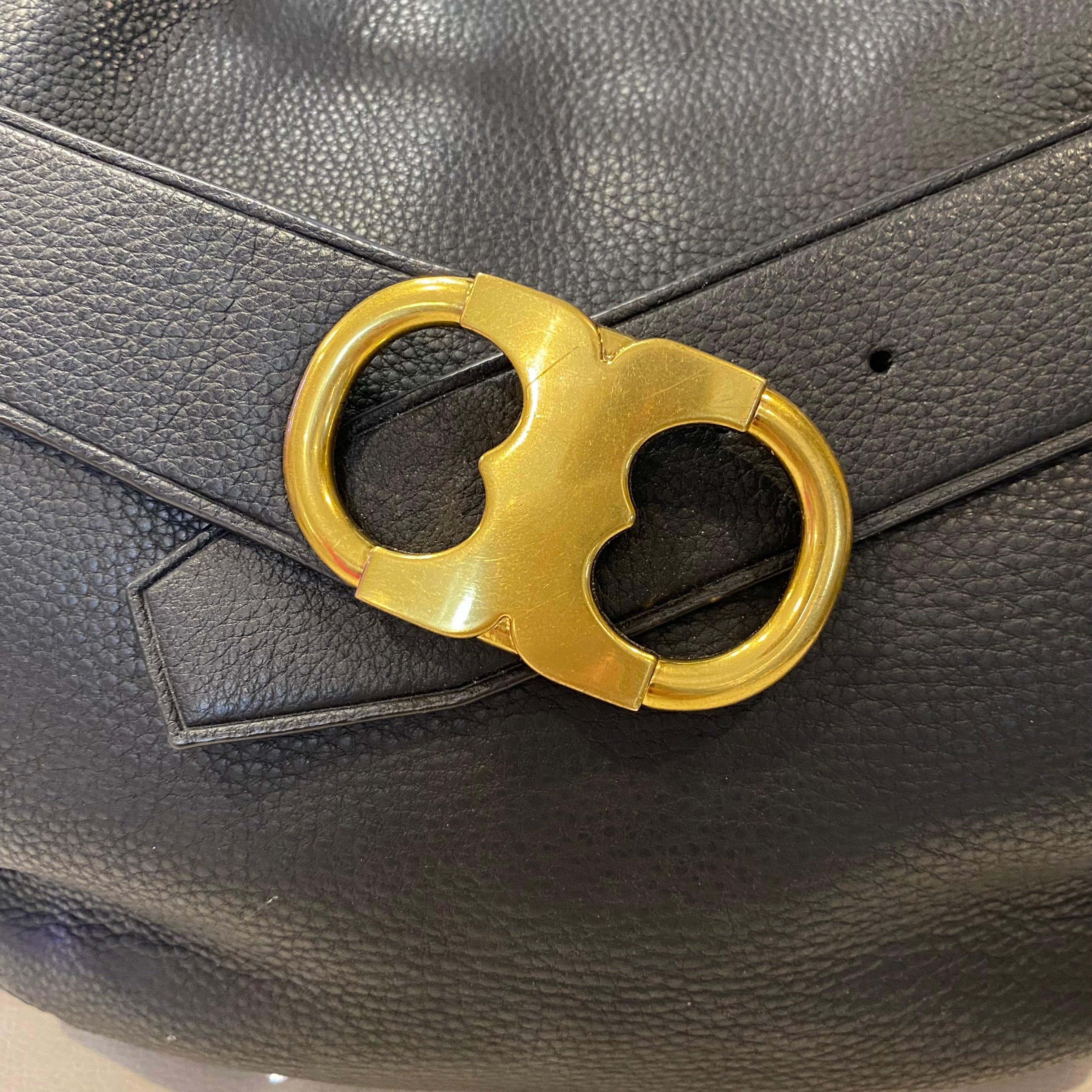 TORY BURCH Black Leather Gemini Link Shoulder Bag