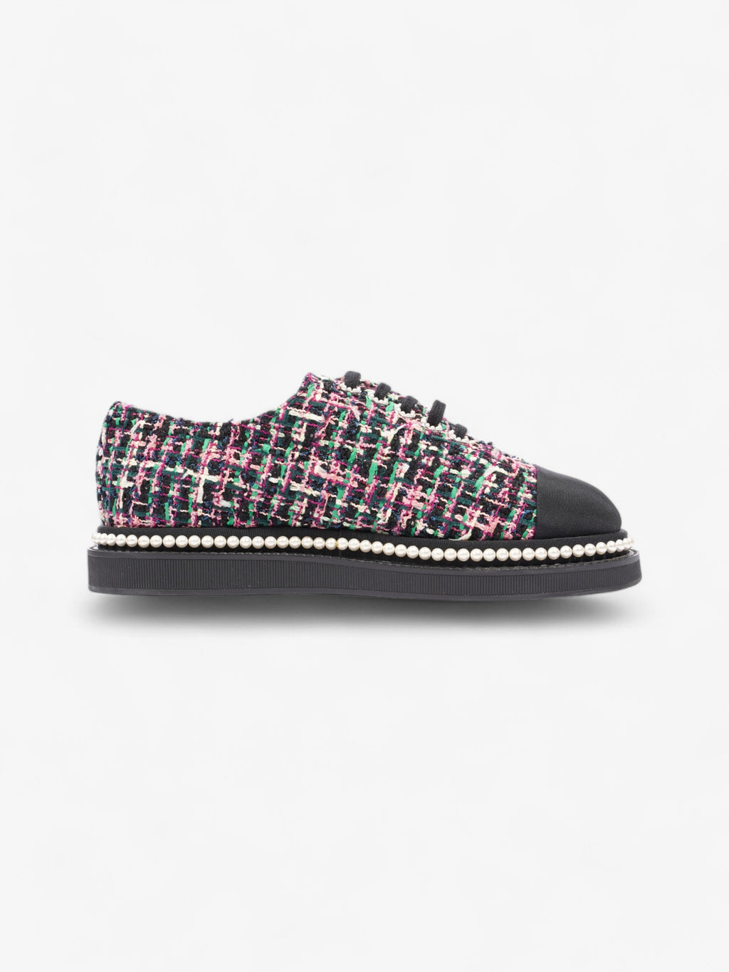 Chanel Tweed Faux Pearl Lace Up Multicolour  / Black Tweed EU 39.5 UK 6.5