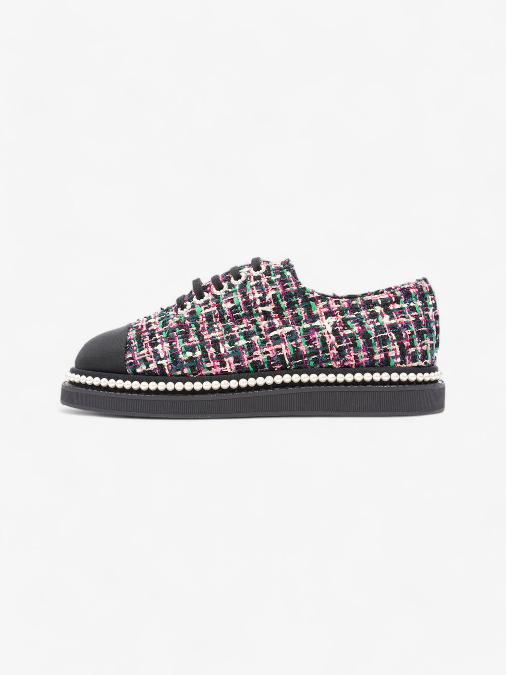 Chanel Tweed Faux Pearl Lace Up Multicolour  / Black Tweed EU 39.5 UK 6.5